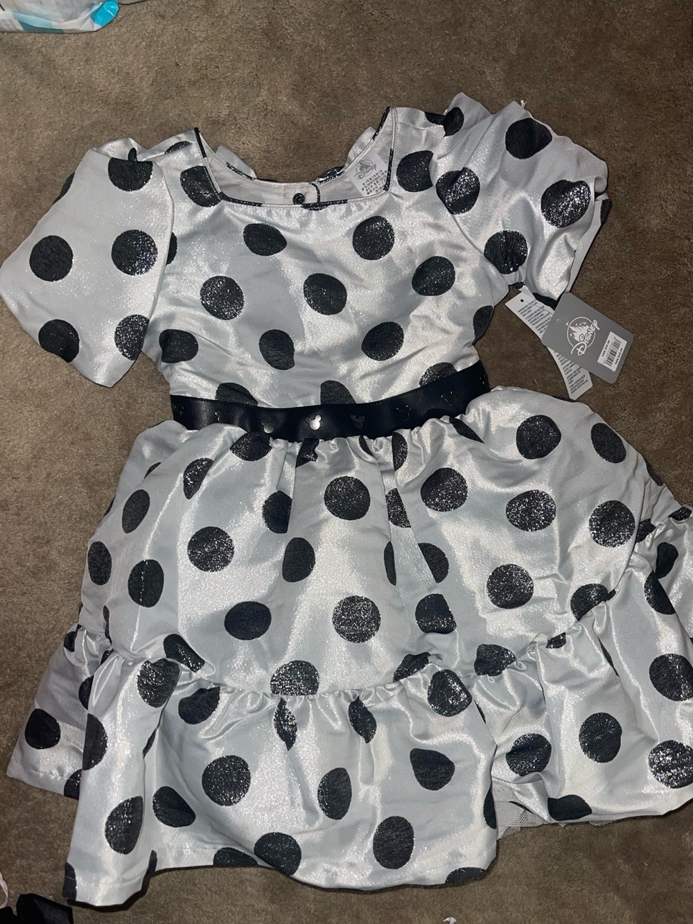 Disney Black & White Polka Dot Party Dress with Satin Waistband